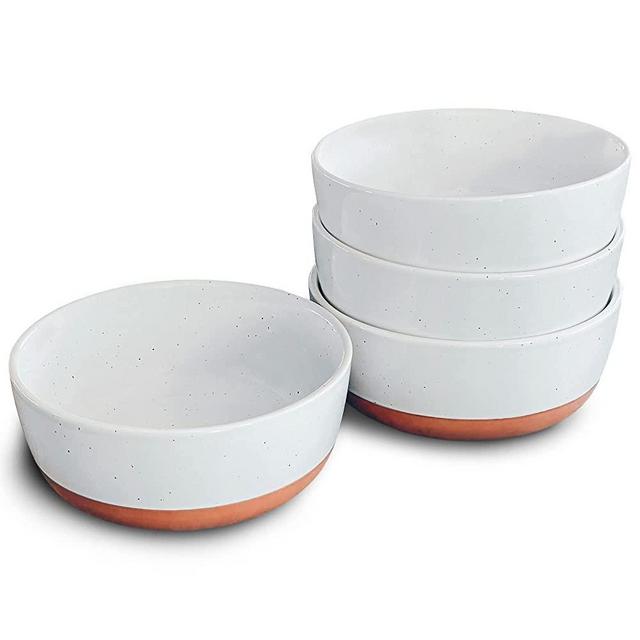 Mora Ceramic Flat Bowls Set of 4 - 25 oz- For Soup, Salad, Rice, Cereal, Breakfast, Dinner, Serving, Oatmeal, etc - Microwave, Dishwasher and Oven Safe Porcelain Bowl for Eating and Kitchen - Vanilla