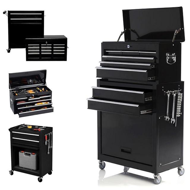 Eco Home 8-Drawer High Capacity Rolling Tool Box, Removable Cabinet Storage Tool Chest with Wheels and Drawers, Detachable Toolbox with Lock for Mechanics Garage Workshop (Black)