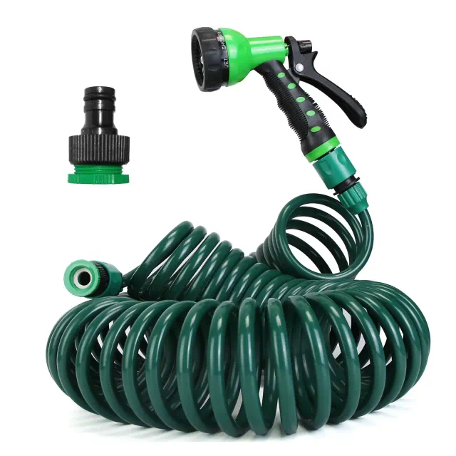 LakeForest "Flexible EVA Recoil Garden Hose with 7 Spraying Modes, 3/4” & 1/2” Adapters for Yard, Patio, Boat" Green 7.5M Length