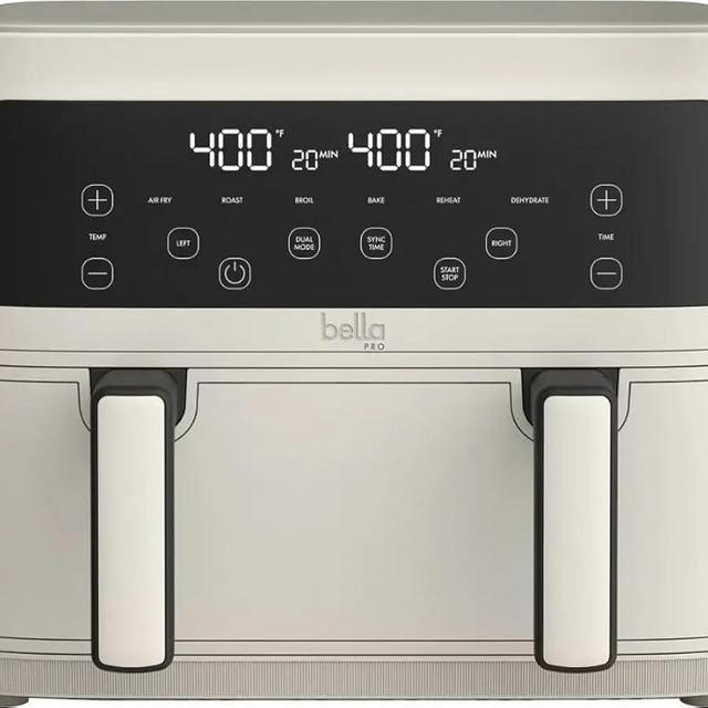 Bella Pro Series 4QT Dual Basket Trizone Touchscreen Air Fryer in Oatmilk – Healthy Oil-Free Cooking, Synchronized Baskets, Family Size