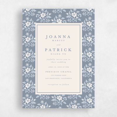 Blue Floral Wedding Invitation - Petal Portrait