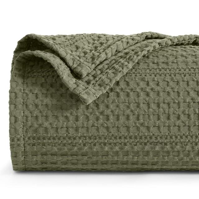 PHF Lightweight Waffle Weave Blanket King Size 104"x 90", Soft Woven Summer Blanket for Hot Sleepers - Aesthetic Home Decor for Couch Bed Sofa, Pet Friendly, Olive Green