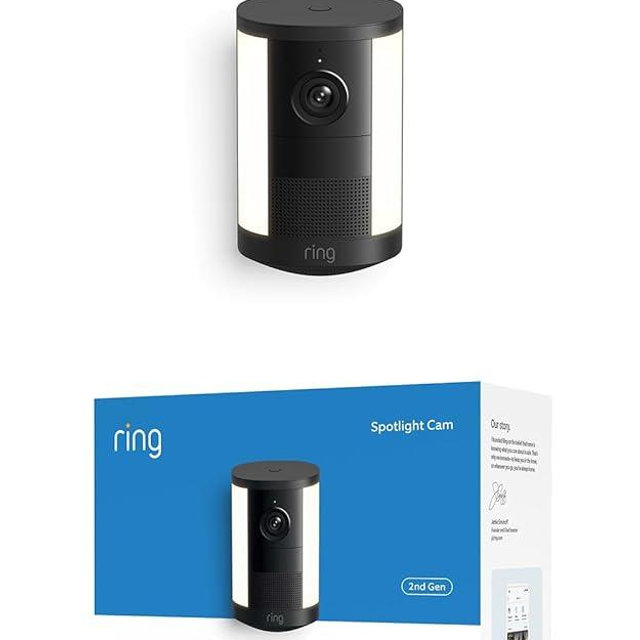 Ring Spotlight Cam, Battery (newest model), Home or business security, Wide-Angle Retinal 2K Video, 6x Enhanced Zoom, Motion-Activated Spotlights, Black