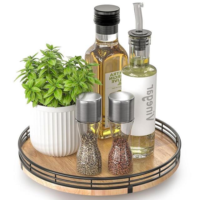 10" Lazy Susan Oak Wood Turntable Organizer for Cabinet, Round Wooden Farmhouse Lazy Susan Organization and Storage for Dining Table, Pantry, Kitchen, Countertop, Cupboard,Home Decor