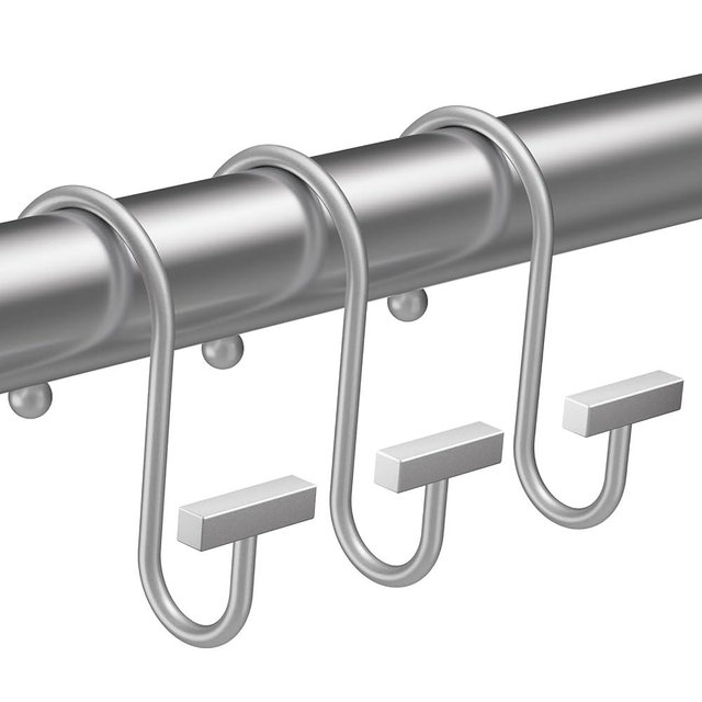 Silver Shower Curtain Hooks, Bathway Shower Curtain Rings Rust Proof, 12PCS Shower Hooks for Shower Curtain, T-Bar Design Convenient Elegant Shower Curtain Hangers for Bathroom Kitchen Wardrobe
