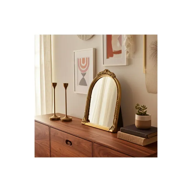 Sagebrook Home Vintage Mirror with Ornate Resin Frame - Arched Decorative Accent for Home, Office, Bedroom, or Living Room - 12" Gold