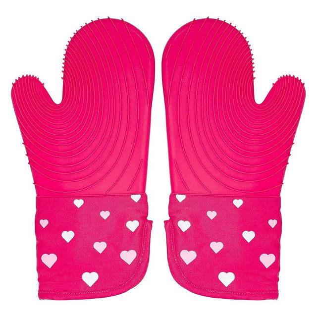 Paris Hilton Oven Mitt Set with Heart Design, Heat Resistant Pot Holders Featuring Non-Slip Textured Silicone Grips, 2-Piece Set, Pink