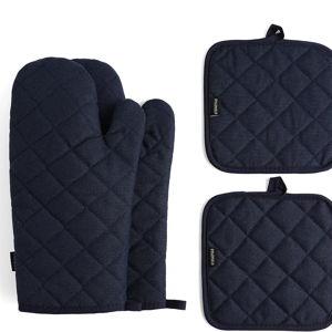 Oven Mitts and Pot Holders 4 pcs Set,High Heat Resistant 500 Degree Extra Thicken Long Kitchen Cotton Oven Glove for Cooking (12 Inch,Deep Blue)