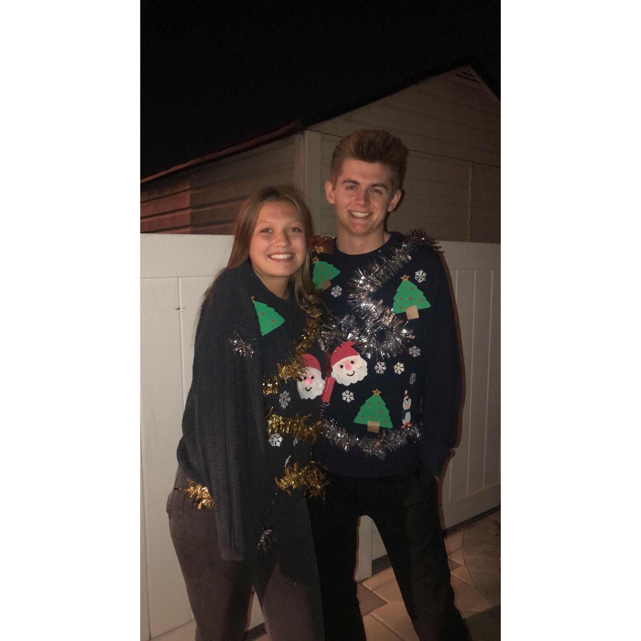 We went through a very crafy phase and these were for an ugly sweater Christmas party. I think we won.