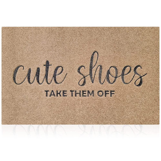 Welcome Mat for Front Door Outdoor Entryway Rug Cute Shoes Take Them Off Entrance Mats with Rubber Backing Doormat Indoor Mat, Backing Non Slip,Easy to Clean Natural Outside Rug Brown