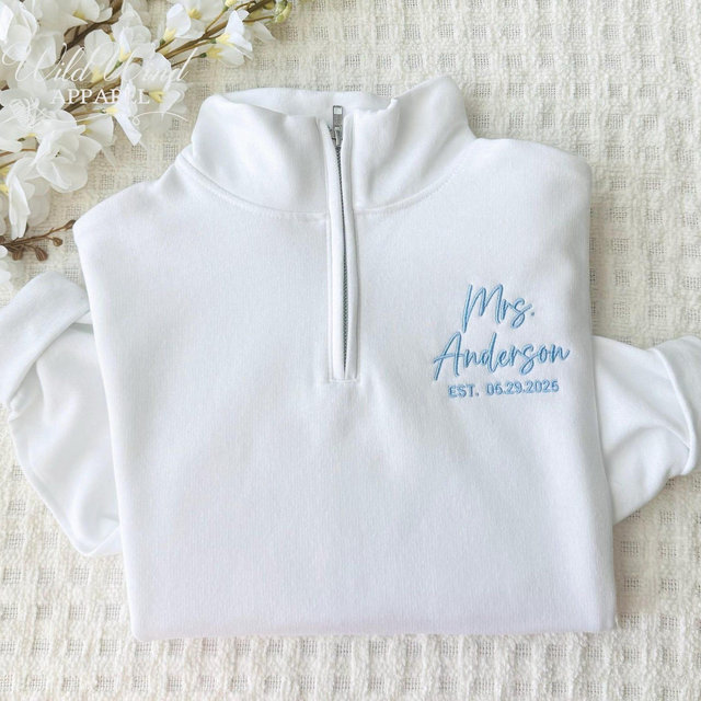 Mrs. Quarter-Zip Sweatshirt, New Mrs. Gift, Last Name Sweater, Bride Sweatshirt, Personalized Mrs. Gift