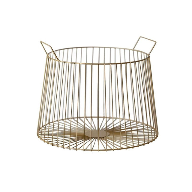 JITEM Cesto Round Metal Laundry Basket Scandinavian Wire Hamper w/Handles Iron Art Dirty Clothes Storage Basket for Bathroom Laundry Closet Dorm Washing Bin, Gold