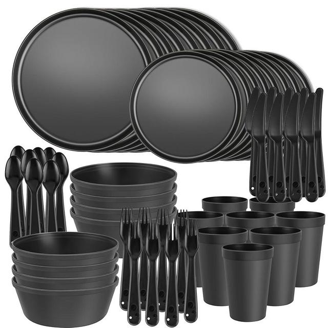 40-Piece Kitchen Plastic Dinnerware Set, Service for 8, Includes Dinner Plates, Cups, Bowls, Forks, Knives, and Spoons, Durable and Reusable, Microwave Safe, Ideal for Everyday Use and Outdoor Dining
