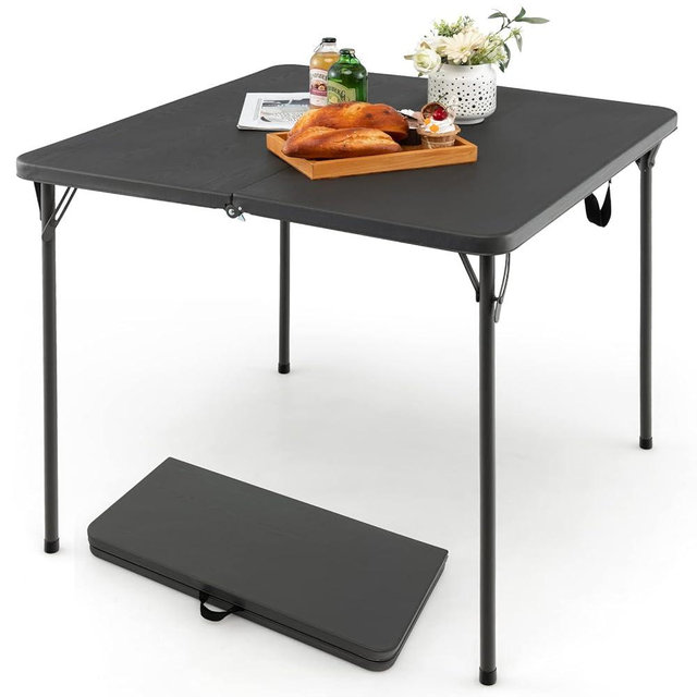 Goplus 34" Square Folding Card Table, Foldable Plastic Folding Tables, Portable Fold Up Table w/Handle, White Indoor Outdoor Utility Bi-Folding Commercial Table for Picnic, Party, Dining, Camping, BBQ