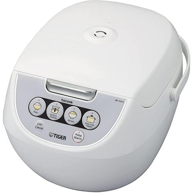 Tiger JBV-A18U-W 10-Cup (Uncooked) Micom Rice Cooker with Food Steamer & Slow Cooker, White