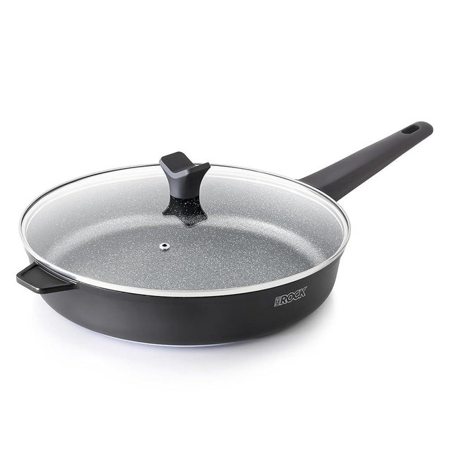THE ROCK SOHO 12.5-Inch Non Stick Frying Pan with Lid – Nothing Sticks, Never Warps, Lasts Longer, Healthy Skillet with Heat-Resistant Handle, PFOA Free, Dishwasher Safe, Black
