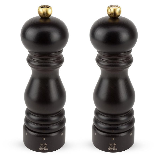 PEUGEOT - Paris u'Select 18 cm -7 in. Pepper and Salt Mill Set - 6 Predefined Grind Settings - Powdered Salt Innovation, Zirlion Mechanism - PEFC-Certified Wood - Made in France - Chocolate Finish