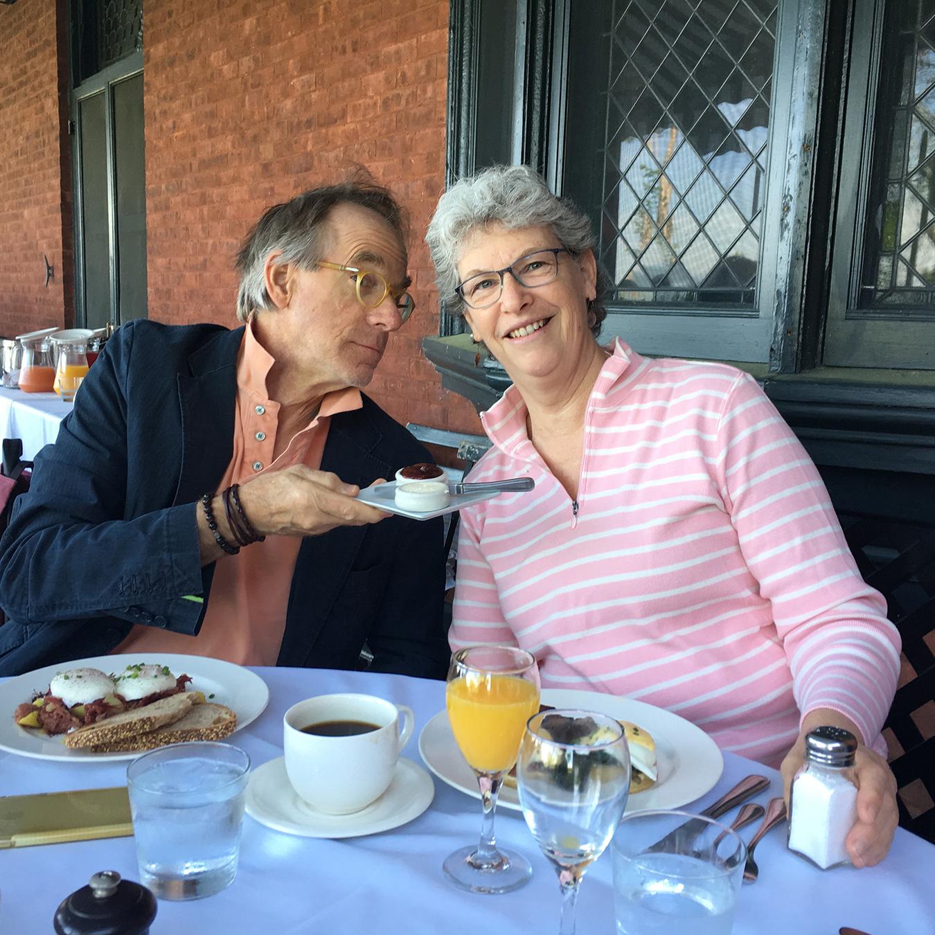 “Would you like some jam, ma'am??” Breakfast at the Inn at Shelburne Farms, 2017, celebrating our birthdays.