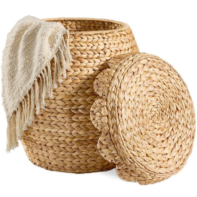 Best Choice Products Scalloped Multipurpose Hyacinth Storage Basket, Plant Décor, Handwoven Organizer Tote for Bedroom, Living Room, Nursey, w/Lid - Natural