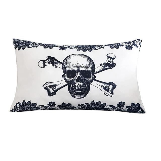 PICUKI 12 x 20 Inch Skull and Rose Pillow Covers Retro Throw Pillow Gothic Ghost Pillow Case Rectangle Lumbar Pillow Black White Couple Gifts Cotton Home Decoration Car Sofa Bed Cushion Cover