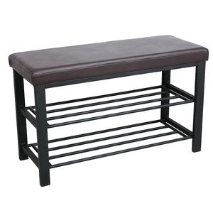 SONGMICS Metal Shoe Bench 2-Tier Shoe Rack Entryway Shoe Storage Organizer Faux Leather Top ULBS58Z