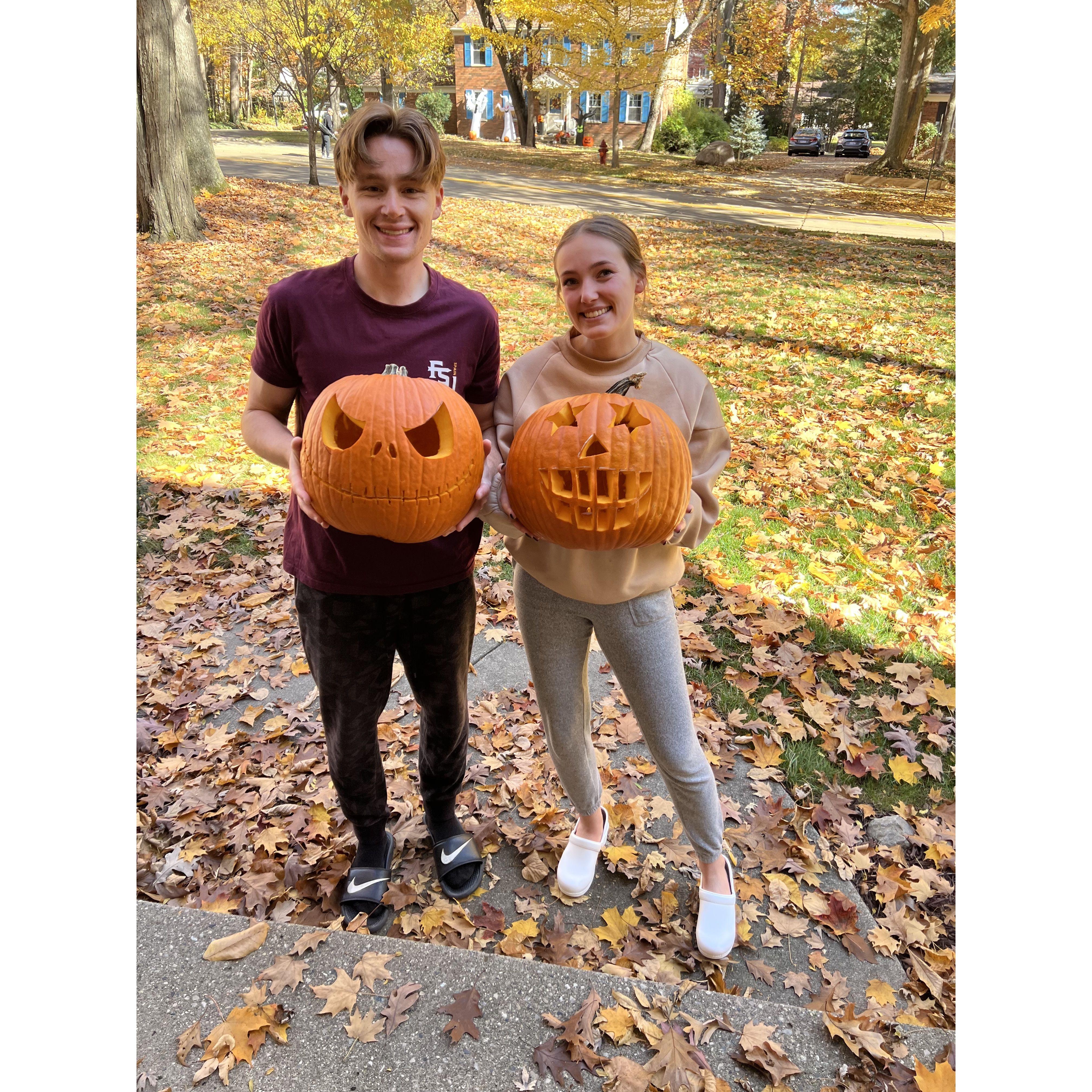 Carving Halloween pumpkins at Uncle T's house!