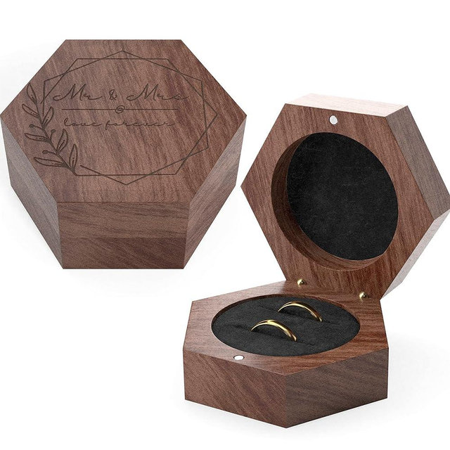 Rustic Wedding Ring Box for Wedding Ceremony 2 Slots | Wooden Ring Holder for Ring Bearer Box & Ring Bearer Pillows | Engagement Ring Box for Proposal, Jewelry Box & Jewelry Organizer Wedding Gifts