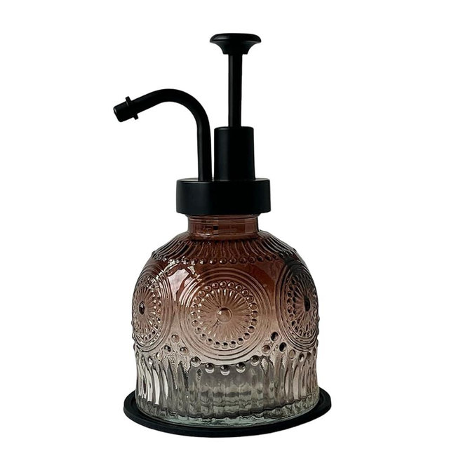 Birugen Vintage Glass Soap Dispenser for Bathroom and Kitchen - Farmhouse Antique Style, Cute Small Liquid Hand Soap Pump, Rustic Decorative (Brown)