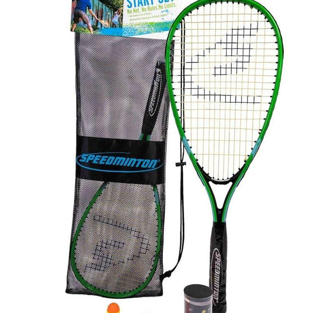 Speedminton Start Set - Original Speed ​​Badminton/Crossminton Starter Set Including 2 Rackets, 2 Speeder, Mesh Bag, Green, One Size (SM01-START-10)