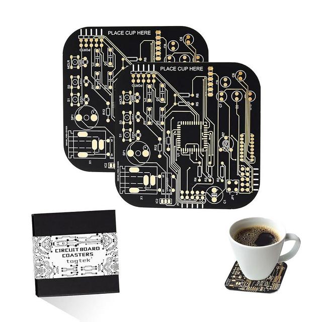 Coasters for Drinks in PCB-Design Black Coasters Decor with Immersion Gold Circuit Board Coasters for Coffee Table Gamer Bar Office Cute Stuff for Boyfriend Geeky Engineer Dad Men (2 x Black/Pack)