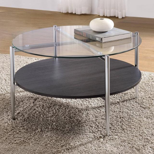 Bayliss Cocktail Table Glass Chrome/Merlot - Steve Silver Co.