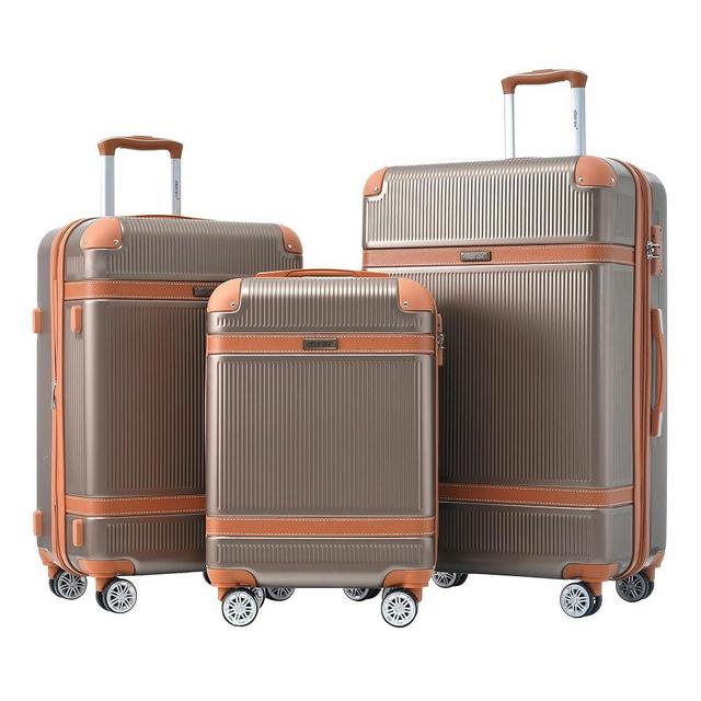 Merax Hardside Rugged Travel Suitcase Luggage with 8 Spinner Wheels, Collision-Protection Angle, 3-Piece Set, TSA Lock, Expandable, Carry-On Luggage (20/24/28, Coppery)