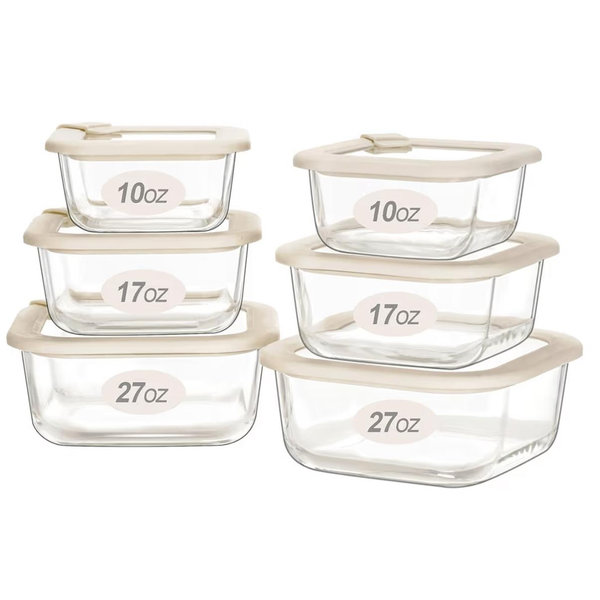 Urban Green Glass Food Storage Containers with Glass Lids, Microwave Safe Food Container Set, Airtight Meal Prep Containers, LeakProof, 100% Plastic Free, 6 Pack