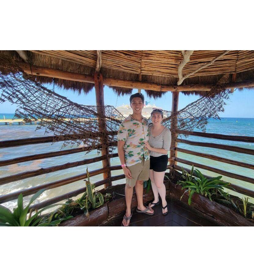 While in port at Costa Maya, we walked through a bird aviary that also included walking across hanging bridges along the way. The view at this point was spectacular and we had to capture the moment!