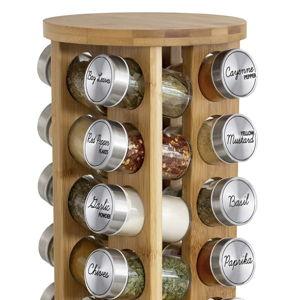 Orii 20 Jar Rotating Bamboo Spice Rack with Spices Included & 5-Year Free Spice Refill Program – Revolving Countertop Spice Rack with Glass Jars