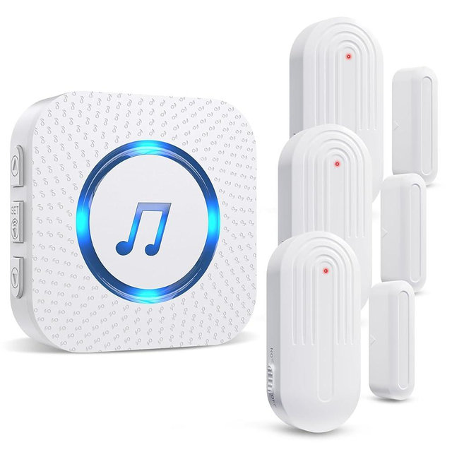 SanJie Door Chime, Door Open Contact Sensor Alarm with 500 FT Range,26 Chimes 5 Adjustable Volume for Business/Store/Home/Office When Entering 3 Sensors + 1 Receiver