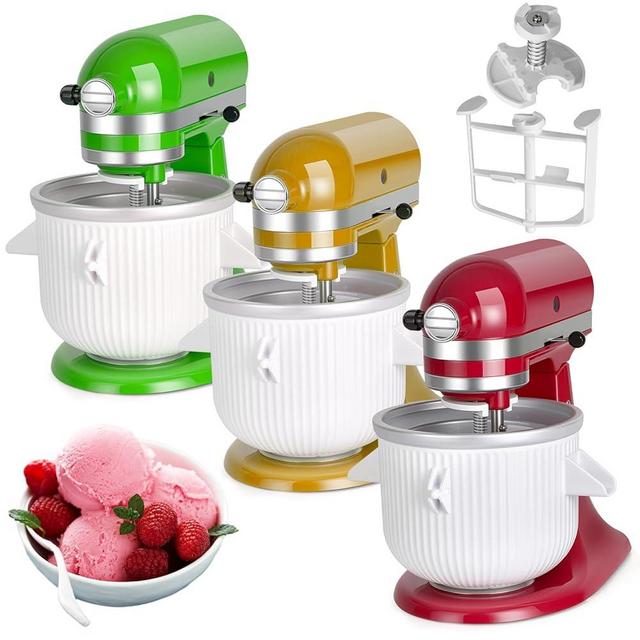 Ice Cream Maker Attachment for KitchenAid Stand Mixer, Ice Cream Bowl Compatible with 4.5Qt and Larger Stand Mixers, Ice Cream & Sorbet Gelato Maker Attachment, 2 Quart, White XTMZ