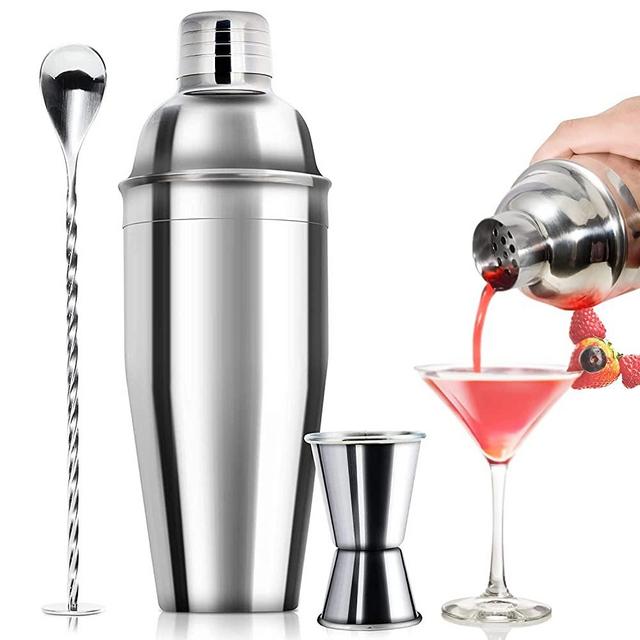 24oz Cocktail Shaker Bar Set - Professional Margarita Mixer Drink Shaker and Measuring Jigger & Mixing Spoon Set - Professional Stainless Steel Bar Tools Built-in Bartender Strainer for Martini Kit