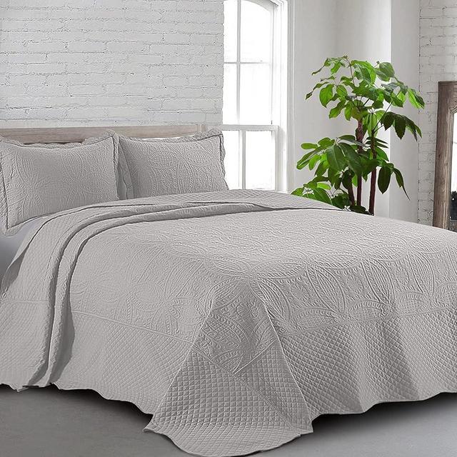 HOMBYS Oversized King Bedspreads 128x128, 3 Pieces Quilt Set, Lightweight, Soft & Extra Oversized Coverlet Bedding Set for All Seasons, Patchwork ，Light Grey-128x128