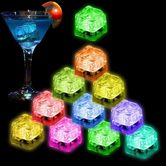 Light Up Led Ice Cubes - 24 Pack Multi Color Glow in the Dark, Reusable Flashing Ice Cubes for Club Bar Party Wedding Decor, IP67 Waterproof