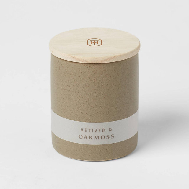 6oz Matte Textured Ceramic Wooden Wick Candle Green/Vetiver and Oakmoss - Threshold™