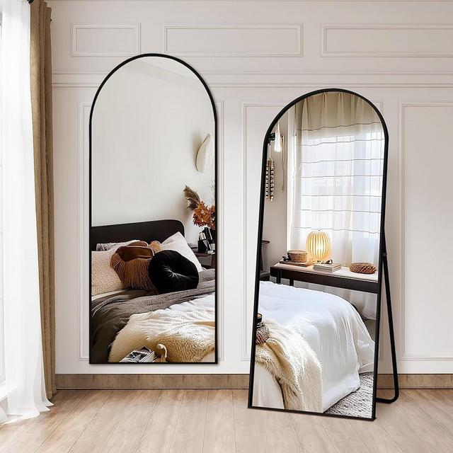 NicBex Arched Full Length Mirror with Stand, 57"x 20" Black Full Body Mirror, Aluminum Alloy Frame Floor Mirror, Free Standing Mirror, Wall-Mounted, for Bedroom Living Room Dressing Room
