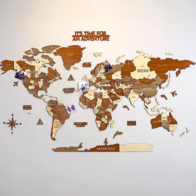 Multilayered 3D Wooden World Map, Travel Map with States and Capitals, Wall Decor For The New House, Gift For Travelers, Office Decor, Birthday Present, Living Room Decoration, Gift for Boys, Educational Activity for Children (L, Mixed)