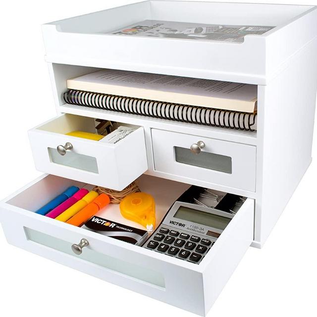 VICTOR Pure White Desktop Organizer, 10.8" x 12.3" x 10.8"