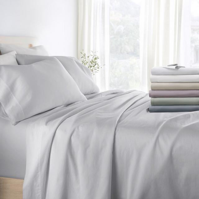300 Thread Count Solid 100% Cotton Sheet Set - Becky Cameron, Light Gray, Queen