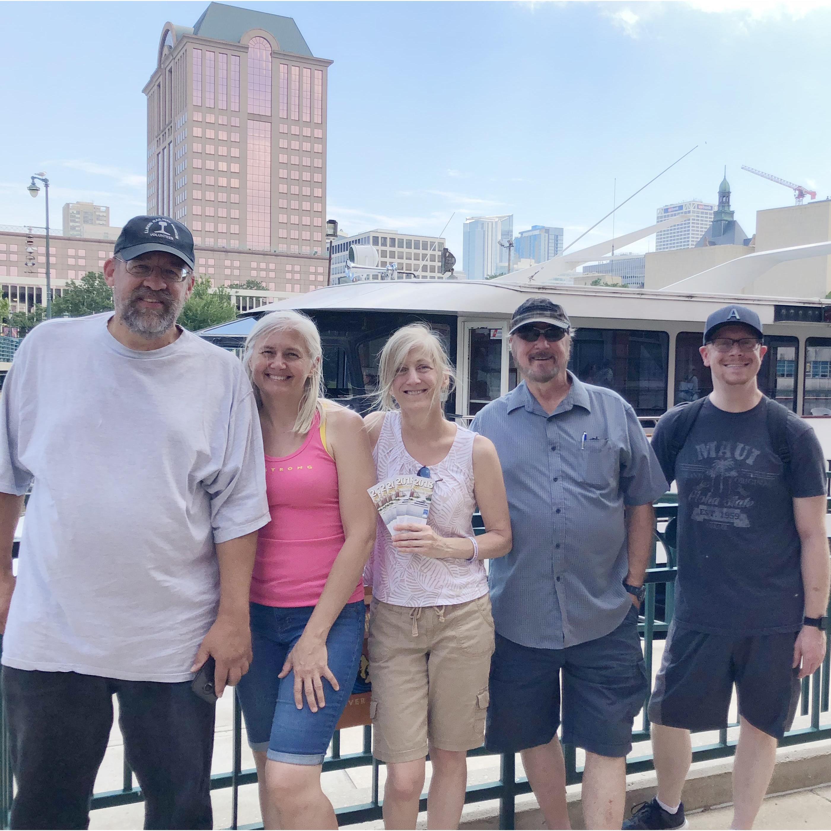 Uncle Ray, Aunt Julie, Robin, Tom, Matt, and Jenny (behind the camera) right before boarding a sightseeing cruise down the Milwaukee River.