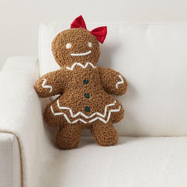 Cozy Teddy Ms. Spice Gingerbread Shaped Pillow: 16.5x12 Inches: Tobacco
