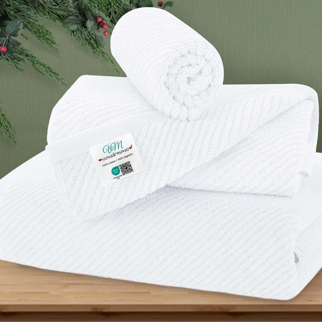 VOOVA & MOVAS White Towels for Bathroom, 100% Cotton | Quick Dry | Soft | Thick, 3 Piece Towel Set, 1 Large Bath 30" x 56", 1 Hand 18" x 28", 1 Wash Cloth 13" x 13", Bathroom Essentials
