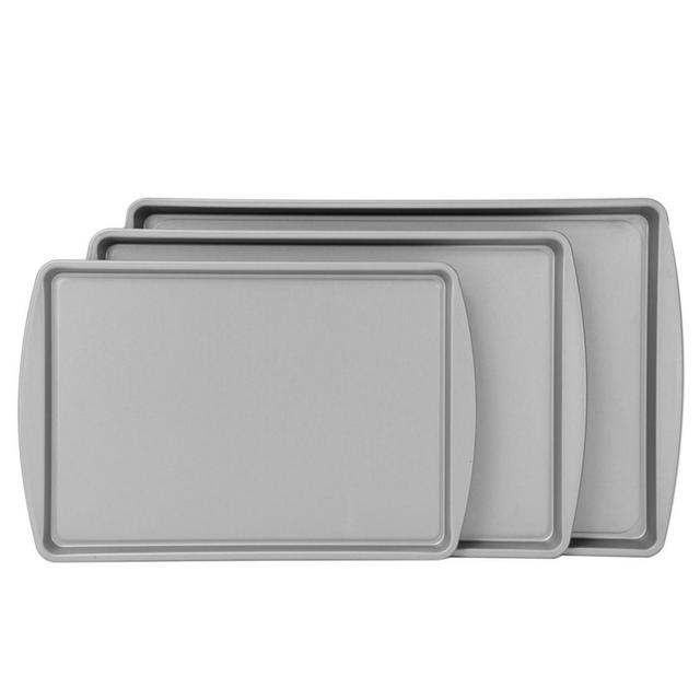 BakerEze Nonstick Cookie Sheet Pan Set, 3-Piece, Gray