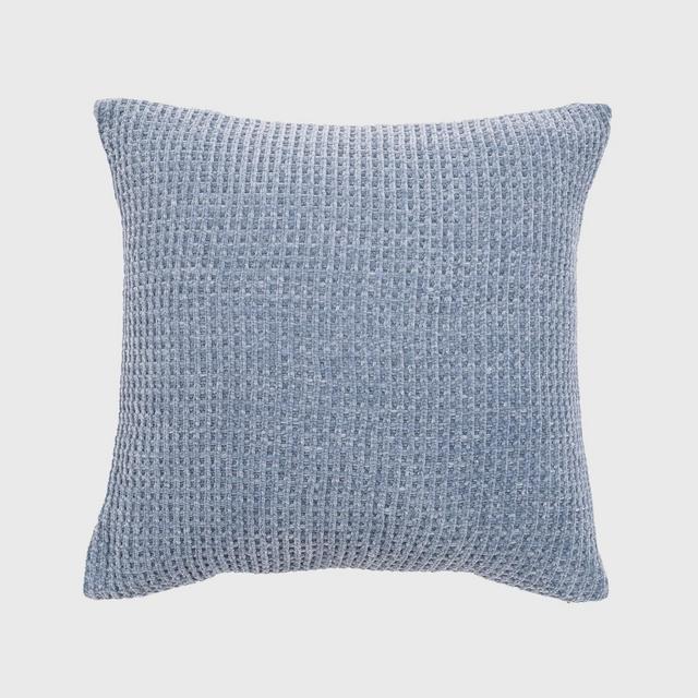 20"x20" Oversize Chenille Shiny Waffle Knit Square Throw Pillow Chambray Blue - Evergrace